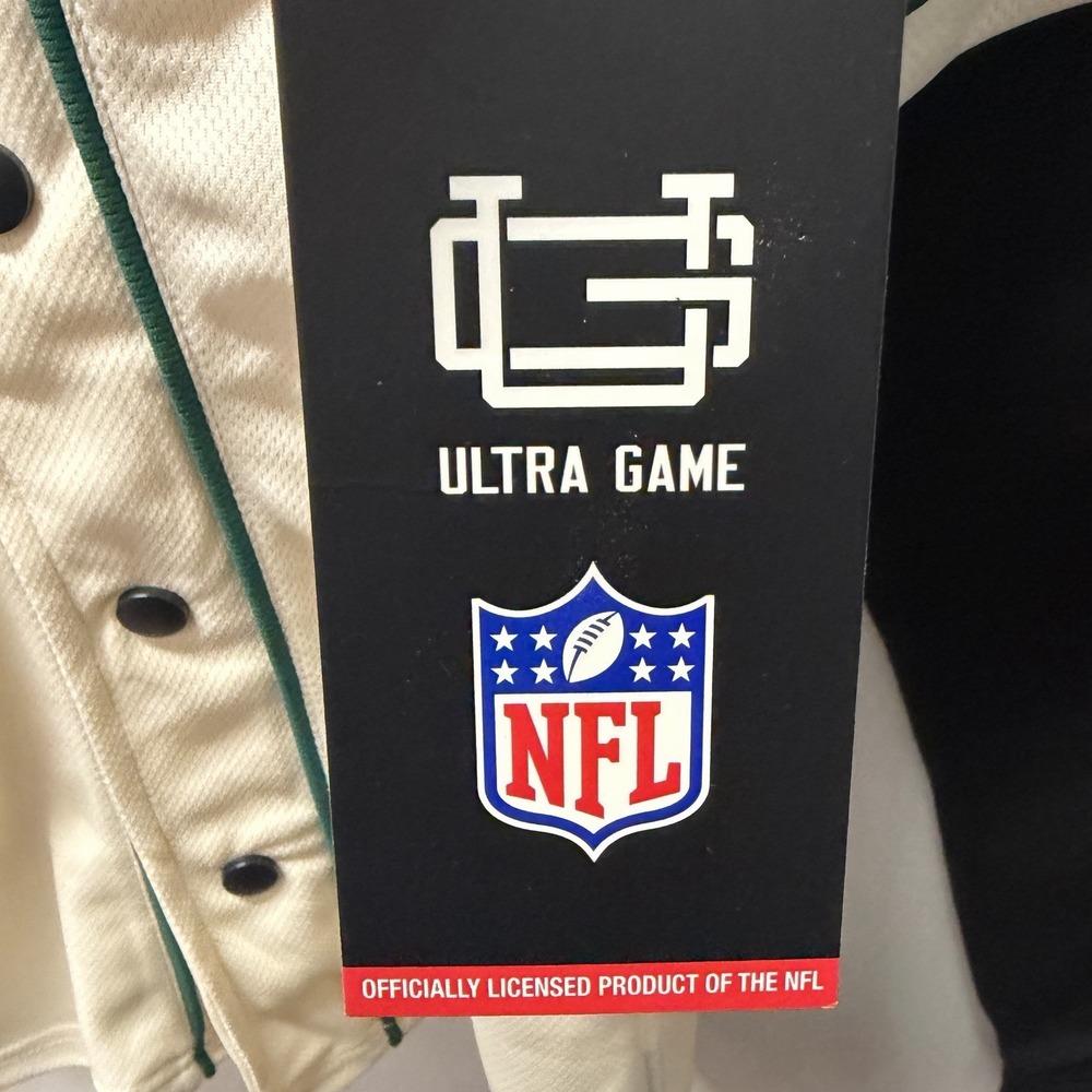 NWT NY Jets NFL Ultra Game Cream Green Black Hoodie Jersey Snaps Size Medium New - Picture 13 of 13